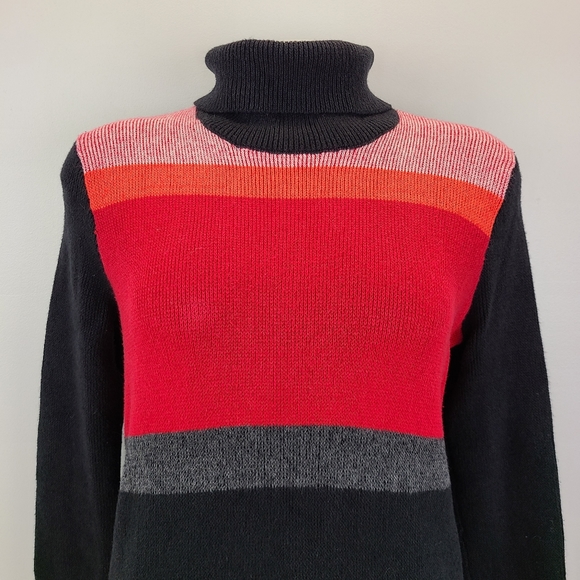 Free People Winter Break Black Red Colorblock Turtleneck Sweater Dress  XS - Picture 3 of 11